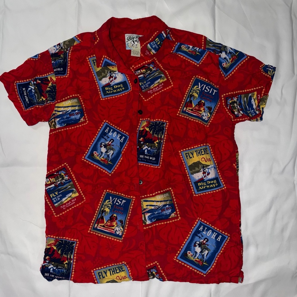 Big Dogs Red Aloha Print Men's Shirt